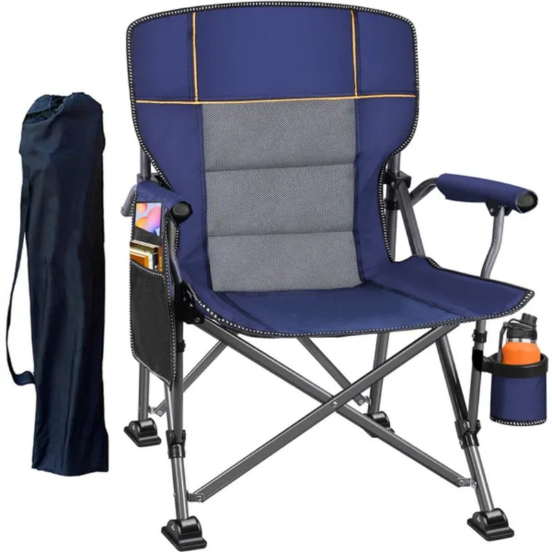 Heavy-Duty Folding Camping Chair - Padded Portable Outdoor Chair with Dual Cup Holders, Side Storage Pocket & Carry Bag, Support 330lbs for Camping, Hiking & Tailgating