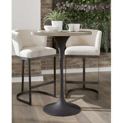 Epperson Round Solid Wood Top Metal Base Dining Table