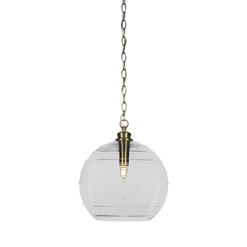 Luminaire suspendu à 1 lumière Malena, Laiton, Transparent granuleux, H 89 po x l 12 po x P 12 po