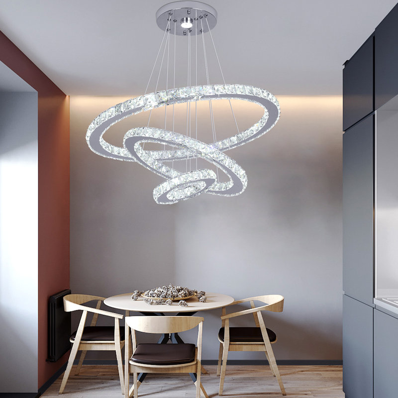 Lustre à niveaux unique / remarquable à 3 lumières à DEL avec détails en cristal Daveonte, Réglable (3000K-4500K-6000K)