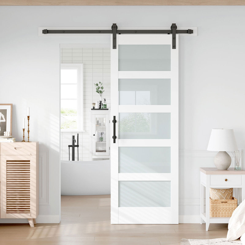 Porte de grange en bois manufacturé en verre avec trousse de quincaillerie d'installation, 30 po x 84 po, 1