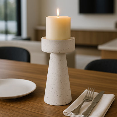 Porte-bougie moderne conique et pilier pour la décoration intérieure - Support de bougie d'inspiration plancher pour table et décoration de salon - Blanc