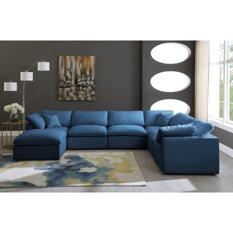 Atis Velvet U-Shaped Sectional Reversible, Navy Velvet