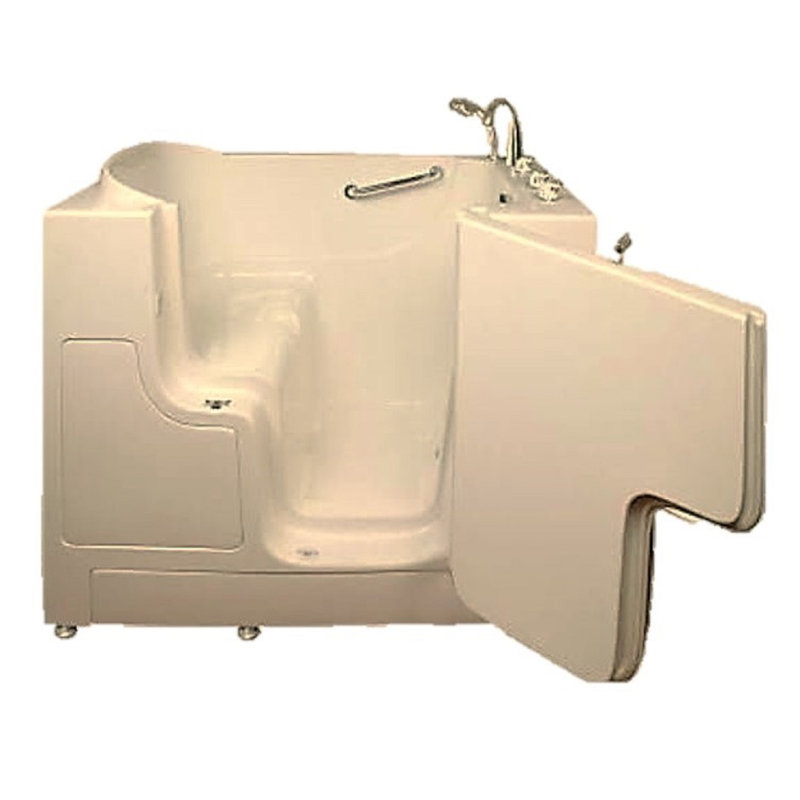 52" L x 30" W Walk-In Left Soaker Bathtub with Faucet Integrated Seat, Right, Beige