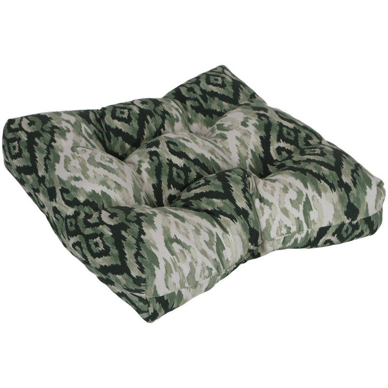 19-Inch Square Outdoor Tufted Dining Chair Cushions (Set Of 2), Green/Lakat Mineral Abstract