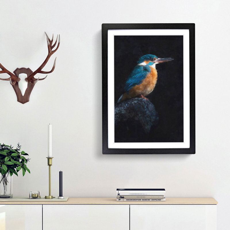 Kingfisher Bird - Picture Frame Painting Print, 63cm H x 45cm W x 2cm D, Black Framed