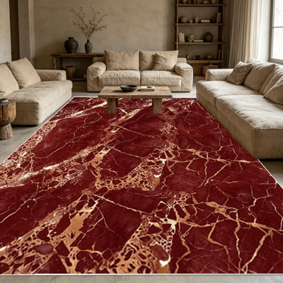 Tapis pour salle de séjour en marbre rouge foncé de 1 pièce pour le salon, doux et confortable, convenant à toutes les saisons, facile à entretenir et lavable à la machine, tapis de table sous la table convenant à la salle à manger, la chambre à coucher, la cuisine, le vestibule, le couloir, la maison. .. ..