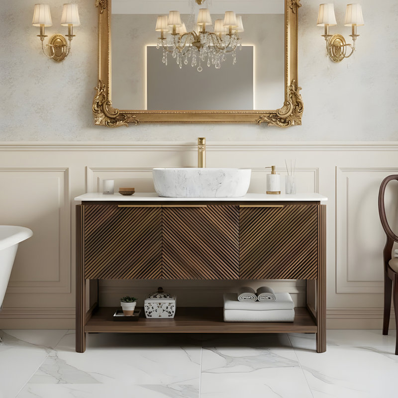 Meuble-lavabo autoportant 48 pouces à motif de bambou