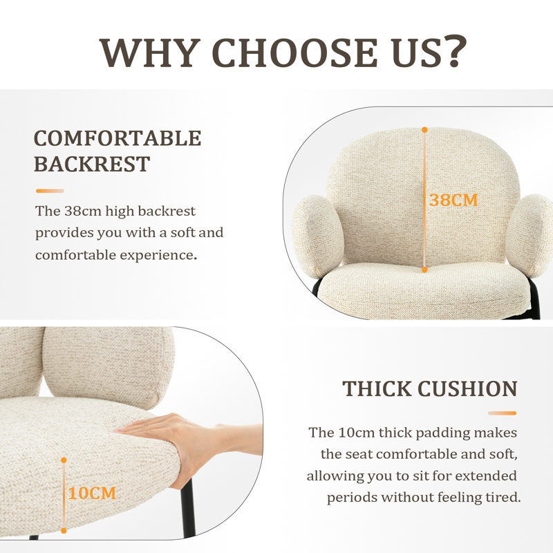 Anston 46cm H Linen Upholstered Metal Armchair, Beige Linen, 6