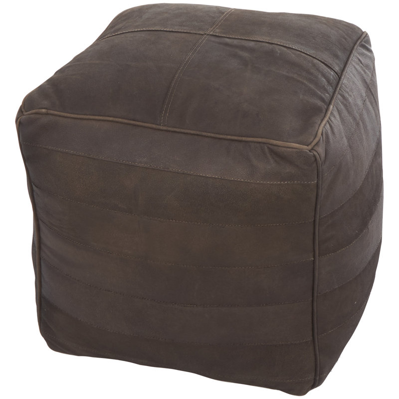 Repose-pieds en cuir Shari, Cuir véritable brun foncé