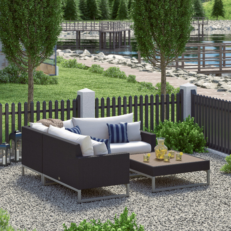 Ensemble de conversation modulaire 4 pièces avec coussins Sunbrella, Brun, Toile spa Sunbrella®
