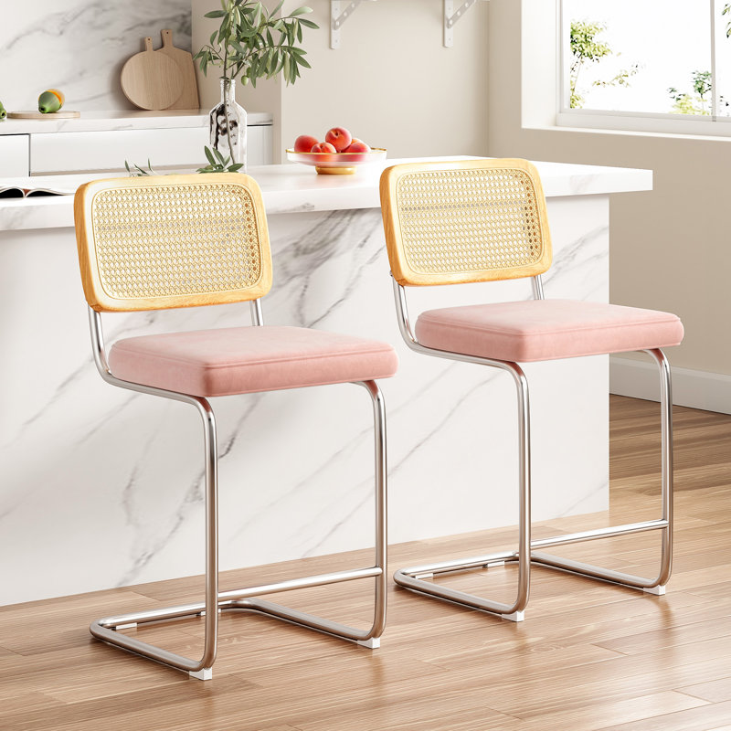 Tabouret Baumgartner, Tabouret de comptoir (siège d'une hauteur de 24 p, Argenté, Rose