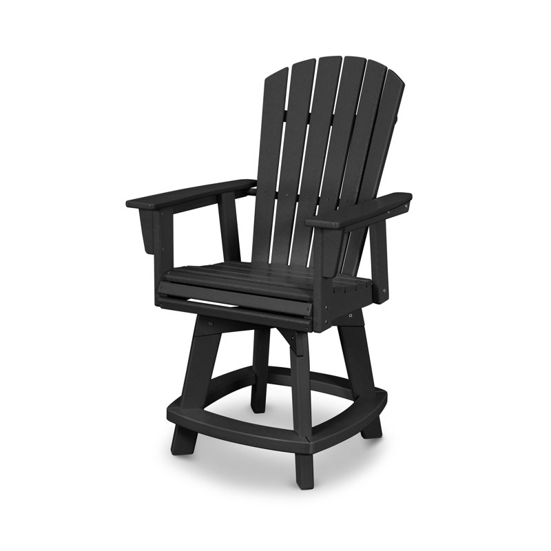 Chaise de comptoir pivotante Nautical Curveback Adirondack, 23,25 po, Noir, noir, noir, noir