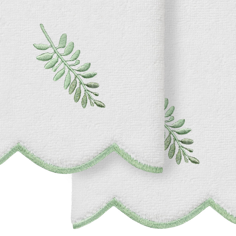  Ensemble de serviettes 100% coton turc FERN Toss 2PC, Blanc/vert, Serviette pour les doigts - Paquet de 2