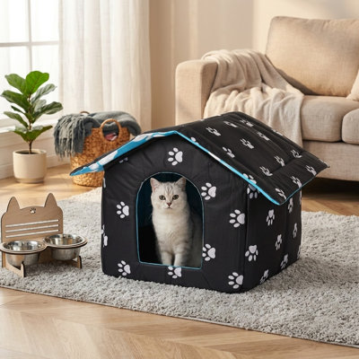 Abri pour chat imperméable et pliable pour chats perdus, maison pour animaux portable avec couverture auto-chauffante et 3 piquets de tente, taille S