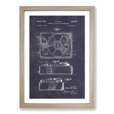 Record Player Patent Dark - Picture Frame Graphic Art