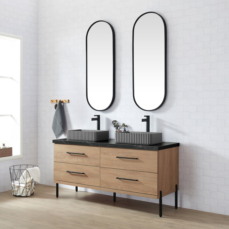 Meuble-lavabo double en chêne nord-américain Kaminski, 60"