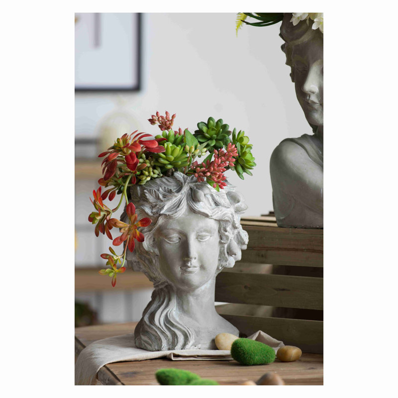Cement Bust Wall Planter, Gray