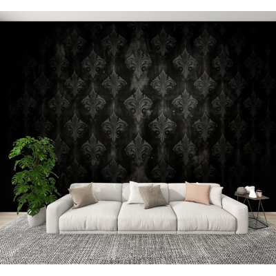 Papier peint adhésif mural rétro rétro Vicorian noir à motif floral H 69 po x l 96 po amovible, papier peint mural autocollant pour chambre à coucher, bureau à domicile