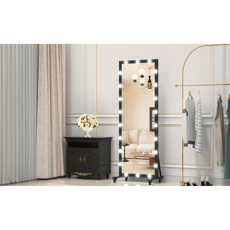 Miroir pleine grandeur avec lumières et 3 modes de couleur, 63 x 24 pouces, luminosité réglable, fixé au mur ou incliné, noir, pour habiller le lit - Miroir suspendu, lumières DEL, commande tactile, salle de bain