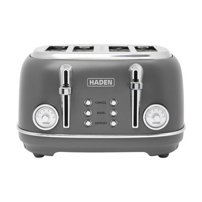 Haden Chelsea Stainless Steel 4 Slice Toaster, Extra Wide Slots, Grey & Chrome