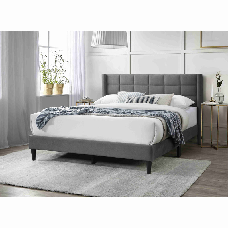Elegant Modern 1Pc Bed Upholstered Box Design Headboard Bedframe Brushed Linen, Gray