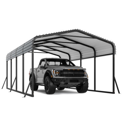 Metal Carport With Galvanized Steel Roof, Heavy Duty Metal Roof Carport With Enhanced Base, Tall Kits Garage For Tractors, Trucks, Boats, Cars