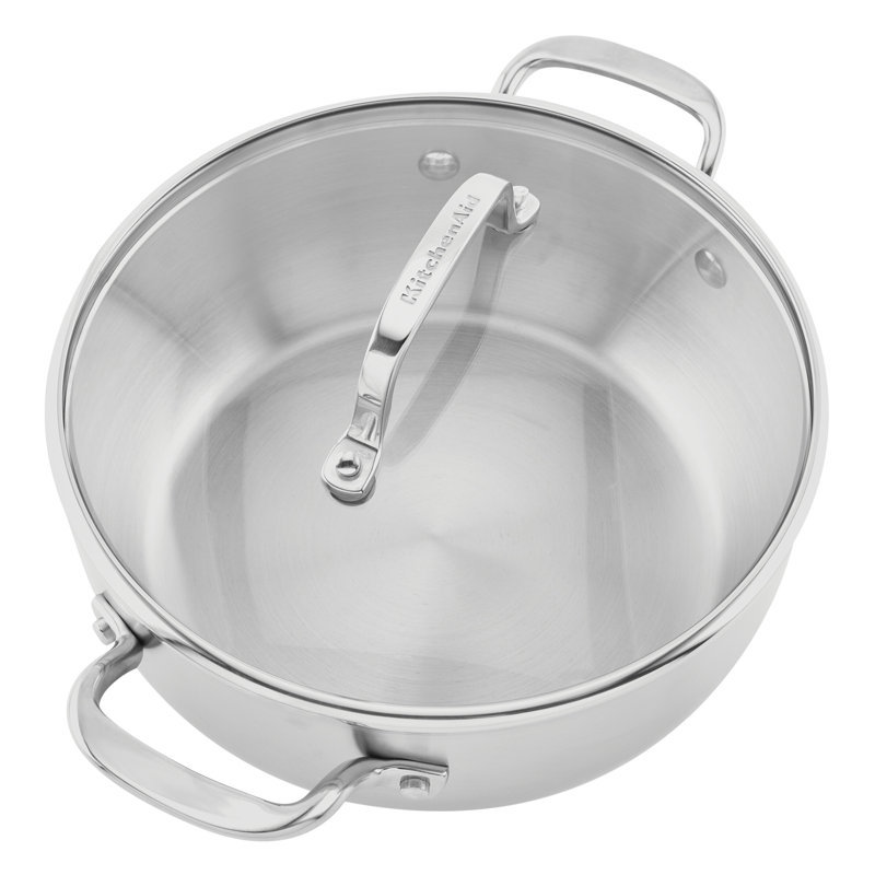 KitchenAid 3-Ply Base Stainless Steel Casserole with Lid, 4-Quart, Brushed Stainless Steel