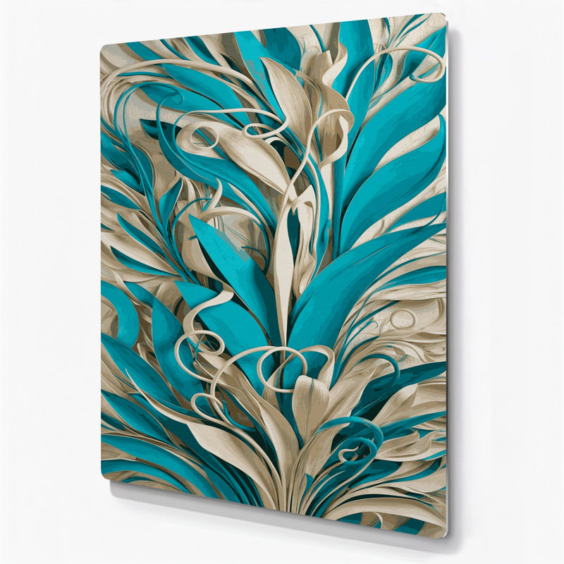Abstrait floral bleu 69, art mural en métal, H 12 po x l 18 po