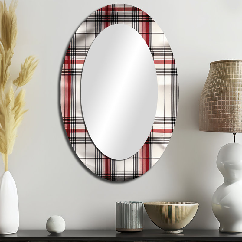 Décoration rustique rustique à carreaux - Miroir mural ovale rouge, H 36 po x l 24 po