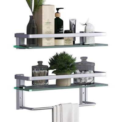 Wall mounted floating glass shelf