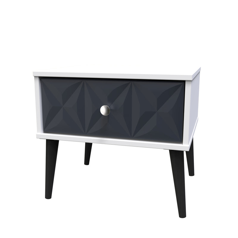 Carnlea 45cm W Manufactured Wood Bedside Table, Indigo Matt/White