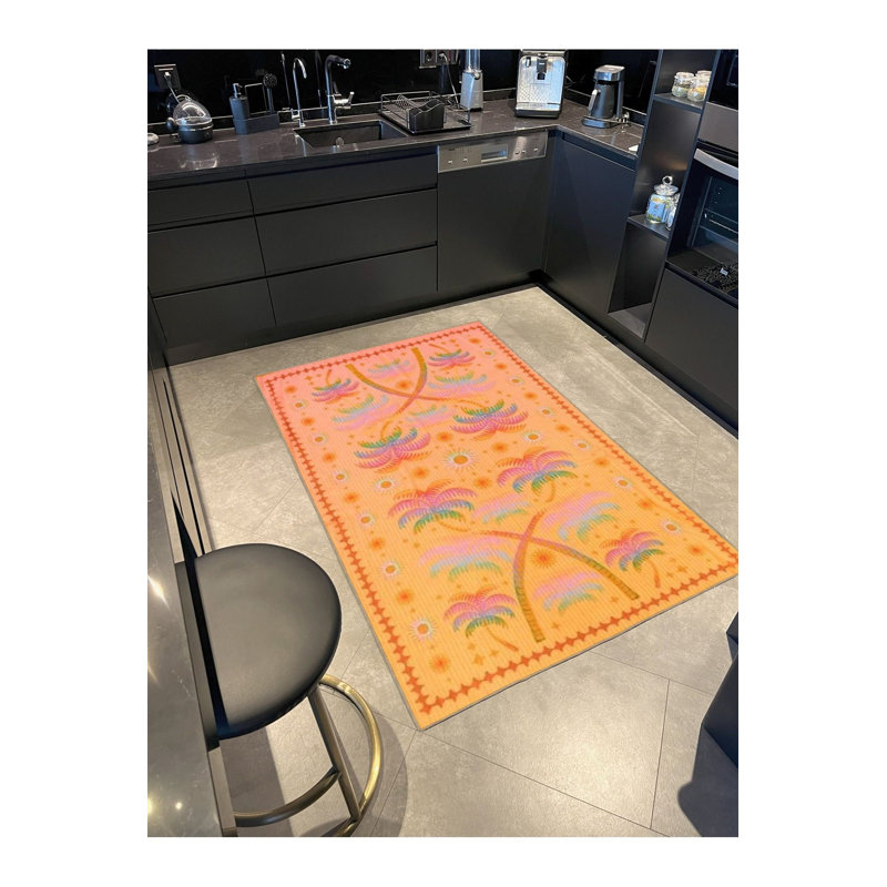 Tapis décoratif lavable à motif de feuilles d'orange, Sous-tapis carré 3 pi 3 po inclus