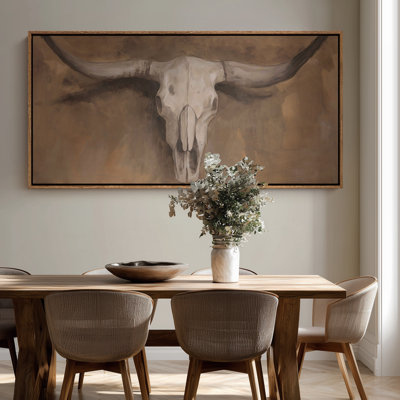 Western Longhorn Skull Rustic Canvas Office Print Wall Art