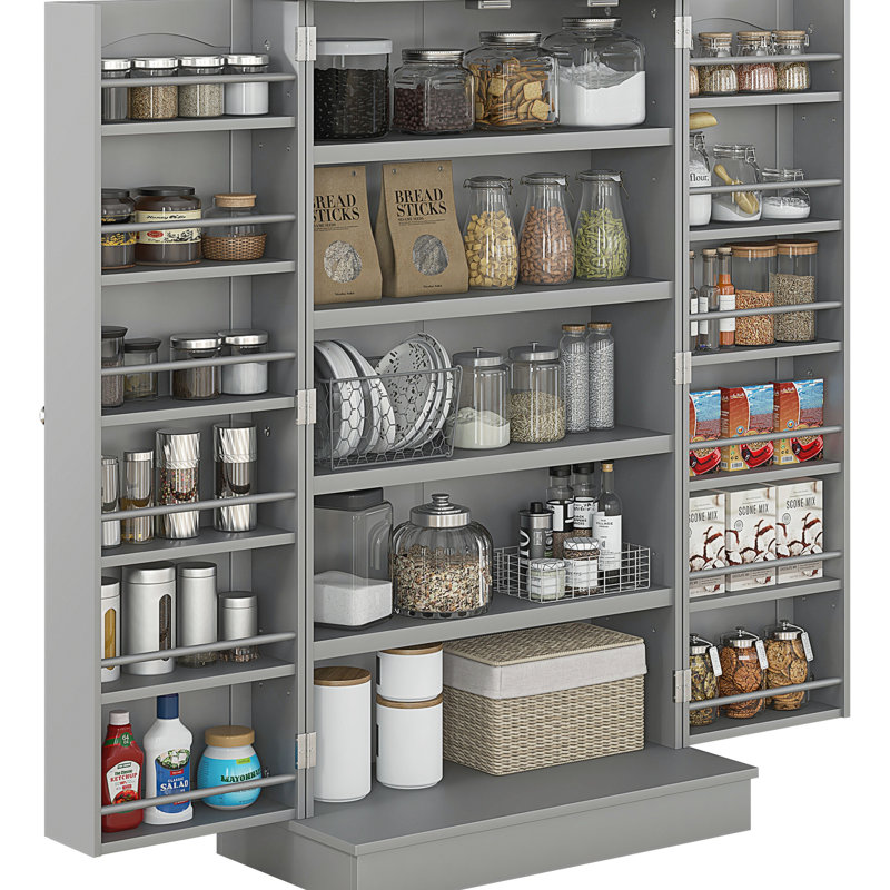 41" Storage Cabinet Kitchen Pantry, 12 Door Shelves, Double Doors, 5 Shelving, Adjustable, Paper Gray For Functional Space Shelf Unit, Adjustable Efficient Utilization