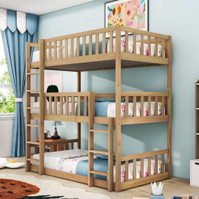 Space-Saving Twin Over Twin Over Twin Triple Bunk Bed With Detachable Feature