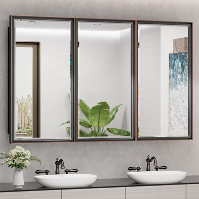 Chouchanik Recessed and Surface Framed 3 Door Medicine Cabinet with Mirror and Shelves