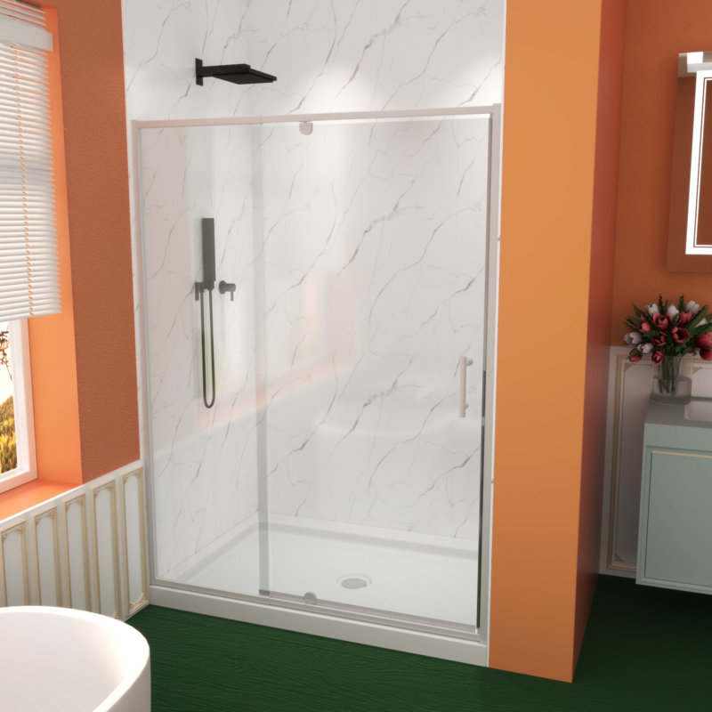 Pivot Swing Glass Shower Door, 54"Wx71"H, 1/4" Clear SGCC Tempered Glass, Pivot Frame, Durable & Easy to Install, Chrome
