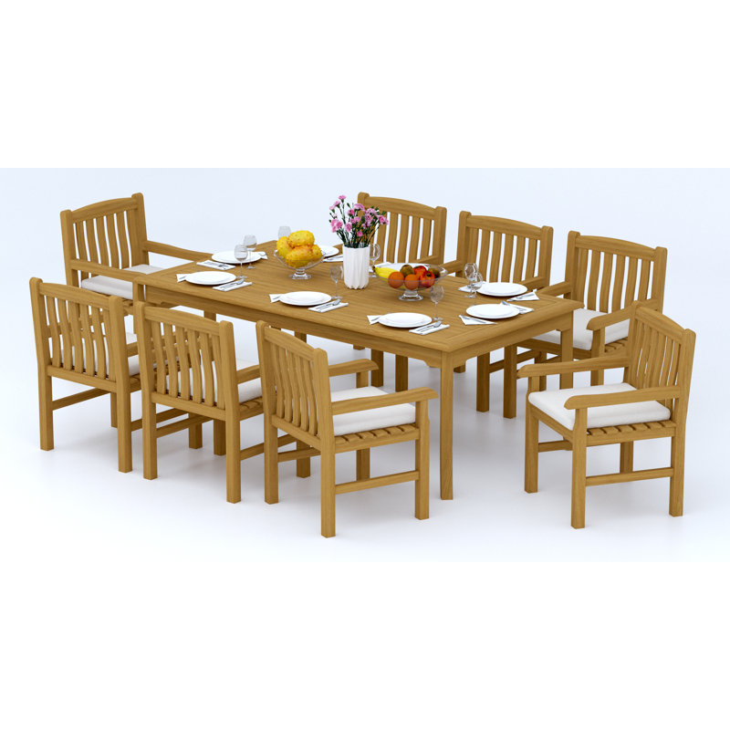 Ensemble de salle à manger 7 pièces en bois de teck de qualité A: table rectangulaire de 83 po et 6 chaises avec accoudoirs Devon # 11DV1806