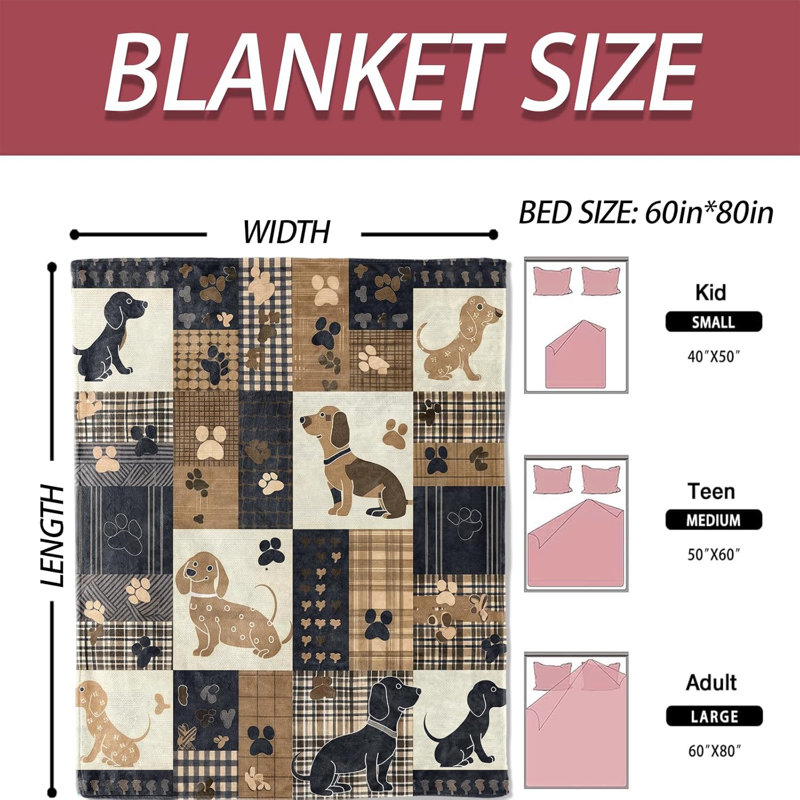 Jeté en flanelle Dachshund Patchwork, L 40 po x l 30 po