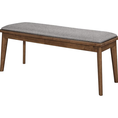 Mid-Century Style Grey Dining Bench With Natural Walnut Elements Upholstered Base, Modern Design