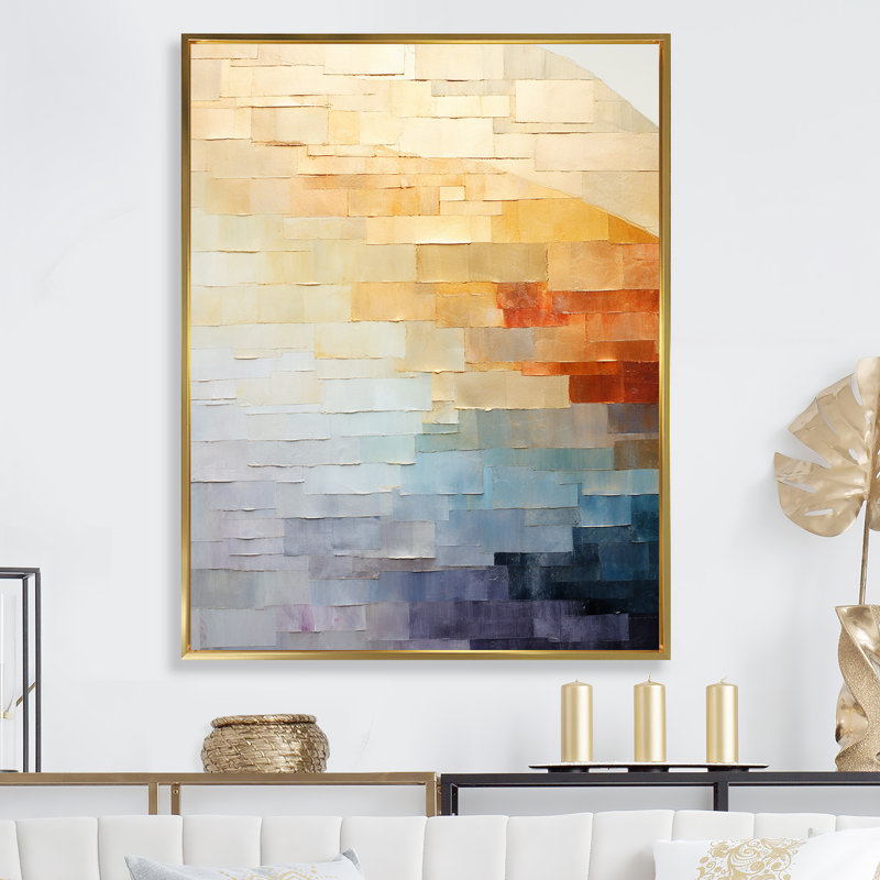 Minimalisme couleurs en harmonie - art mural toile arc-en-ciel, Cadre flottant doré, H 32 po x l 24 po x P 1 po