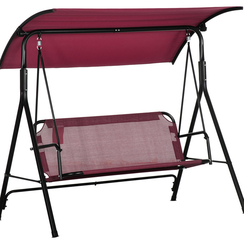 Balancelle de porche 3 places avec filet respirant et auvent - Rouge - Idéale pour trois adultes - Terrasse, jardin ou piscine