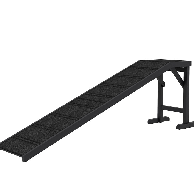 Dog Bed Ramp, Non-Slip & Safe, 74"X16"X25", Black, Pine Construction Pet Mobility Black. Slip Surface Tough Pine. Facilitates Accessibility. Mitigates Joint Strain. Assembly Required