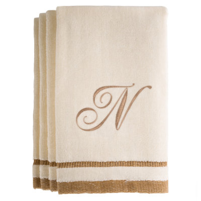  Monogrammed 4 Piece 100% Cotton Fingertip Towel Set