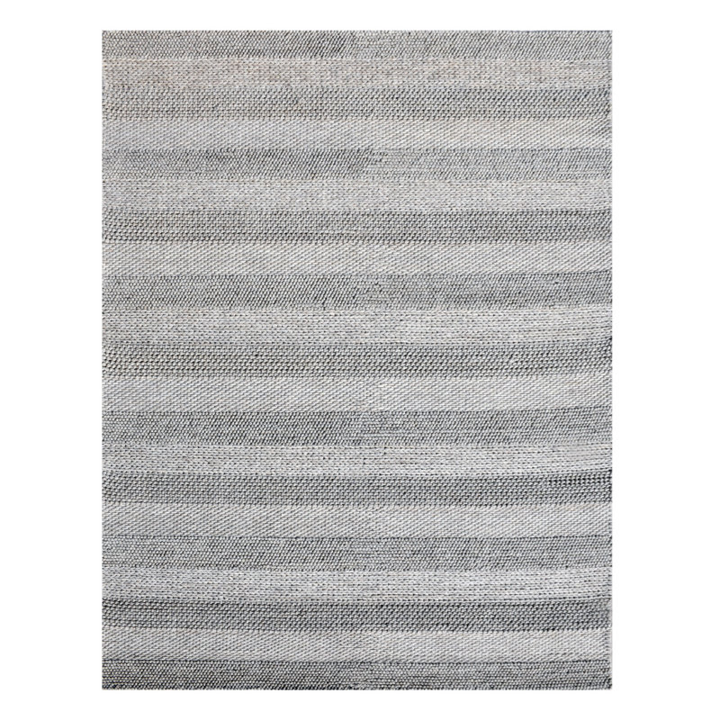 Tapis rayé en mélange de laine beige et gris 8 pi x 10 pi