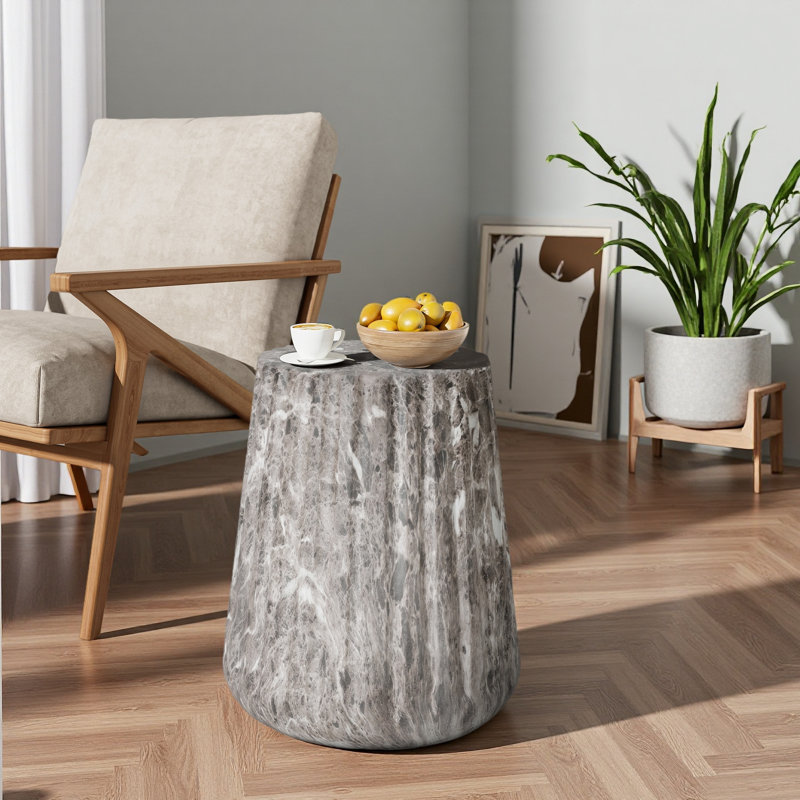Outdoor Cleme Carved Side Table, Brown
