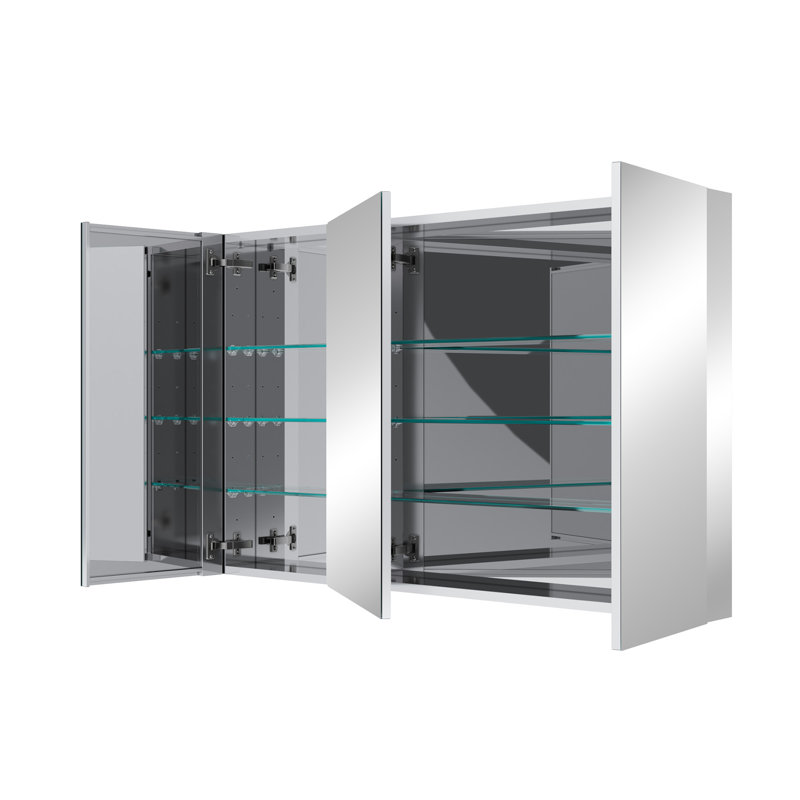 Armoire à pharmacie 48 po x 30 po rectangulaire en aluminium sans cadre, encastrée ou à fixation en surface avec tablettes réglables, charnières à fermeture en douceur BLUM, miroir, 3 portes