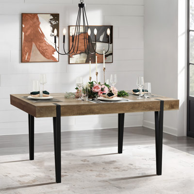 63'' W Rectangular Dining Table for 6, Wooden Dining Table with Metal Base
