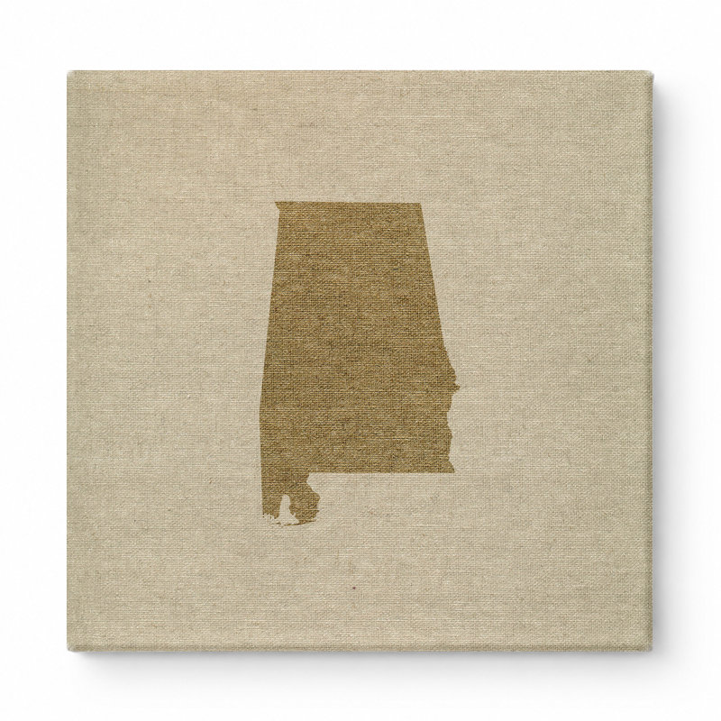 Alabama State Silhouette - art mural carré sur toile, L 16 po x H 16 po